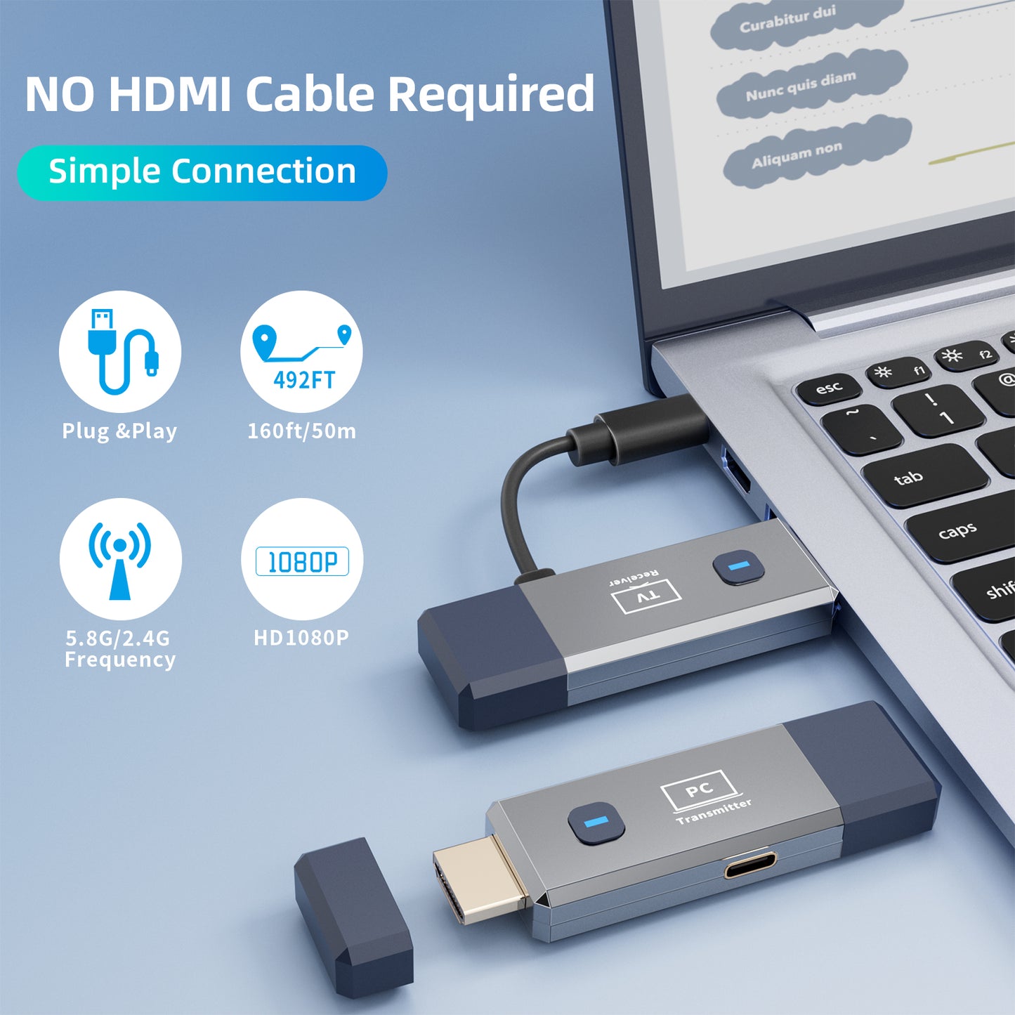 Wireless HDMI Transmitter and Receiver 328ft/100m Extender 4K Decode Input 1080P Output Plug&Play Portable 2.4G/5.8G for Video and Audio to Monitor from PC/Projector/TV Box