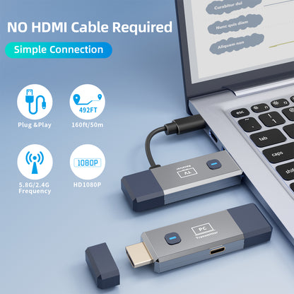 Wireless HDMI Transmitter and Receiver 328ft/100m Extender 4K Decode Input 1080P Output Plug&Play Portable 2.4G/5.8G for Video and Audio to Monitor from PC/Projector/TV Box