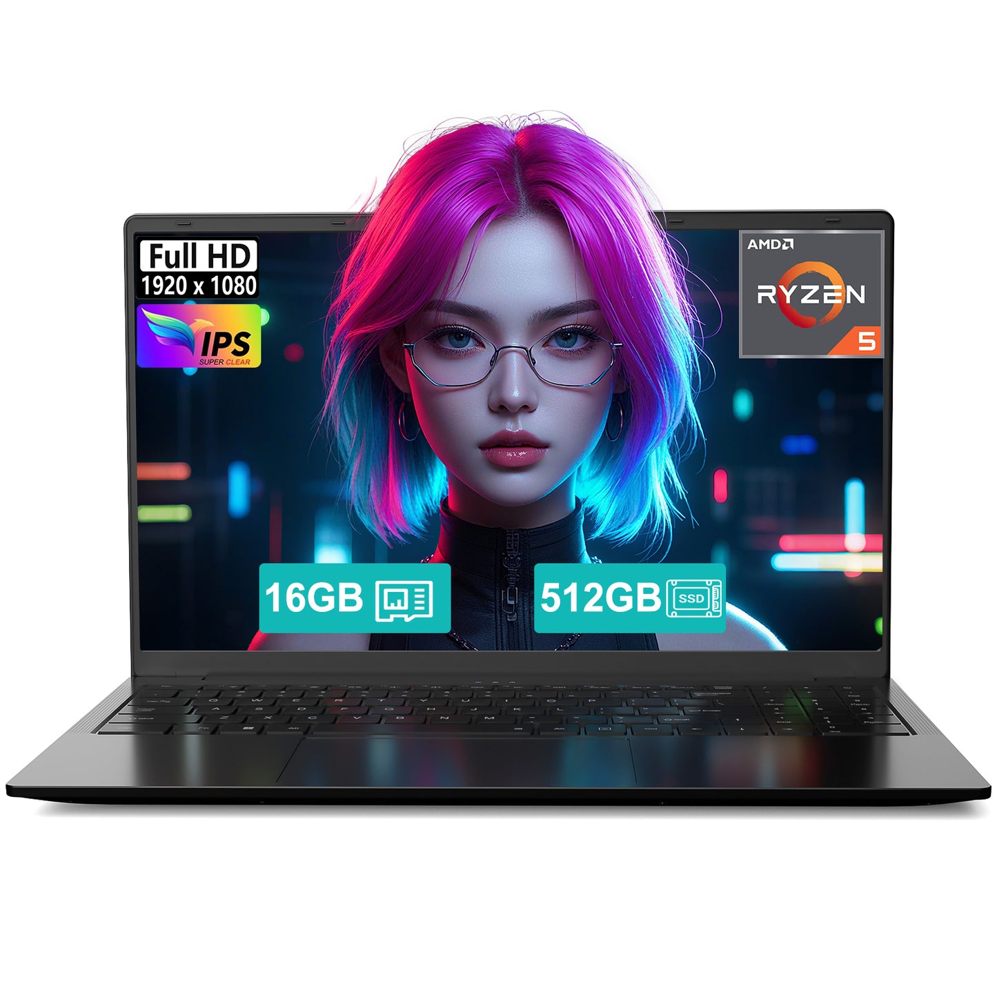 15.6 Student-Laptop, AMD Ryzen 5 (Beat i5-1135G7), 16GB RAM 512GB SSD, Radeon Vega 8 Graphics 1080P Display, 65W Fast Charging, USB3 & Type-C, 2.0MP Camera,Win 11 Notebook for Business Study Daily Use