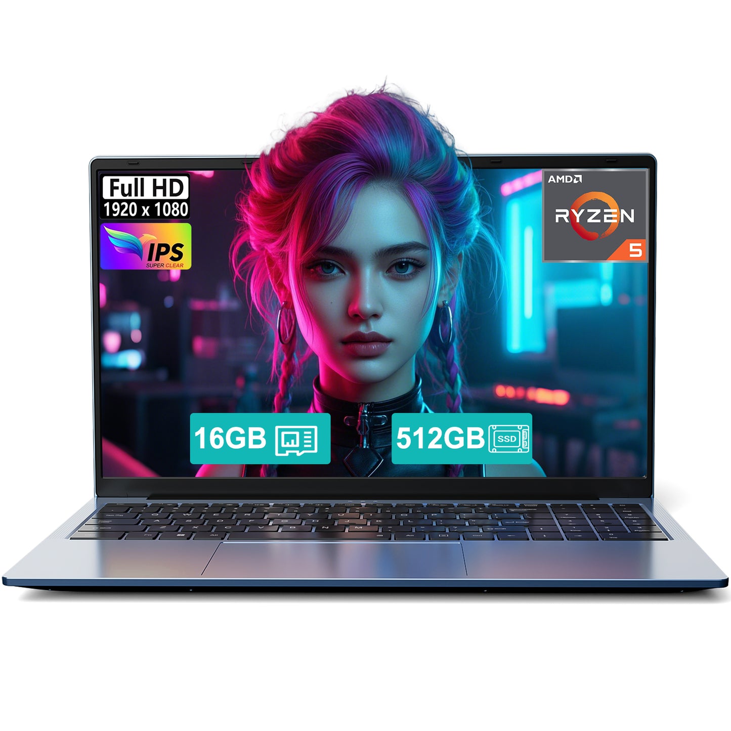 15.6 Student-Laptop, AMD Ryzen 5 (Beat i5-1135G7), 16GB RAM 512GB SSD, Radeon Vega 8 Graphics 1080P Display, 65W Fast Charging, USB3 & Type-C, 2.0MP Camera,Win 11 Notebook for Business Study Daily Use